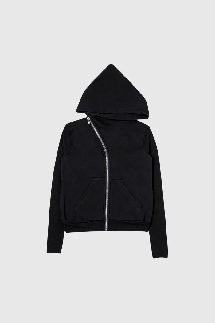 Edvards Asymmetric Zipper Hooded Jacket In Black