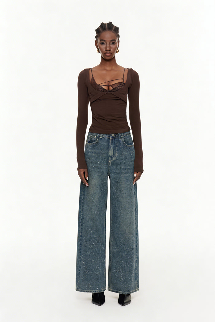 Eidel Rhinestone Jeans In Dark Blue