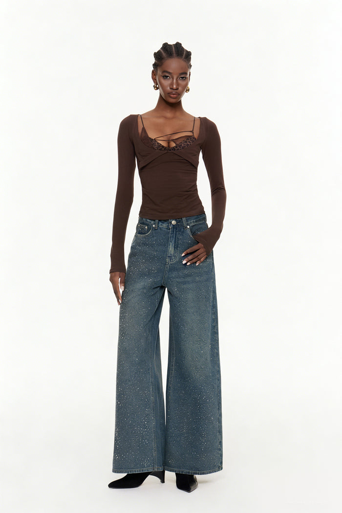 Eidel Rhinestone Jeans In Dark Blue
