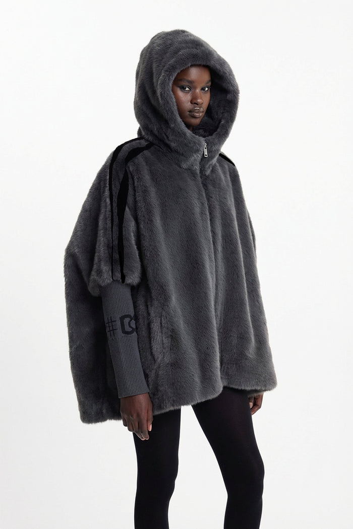 Ekkebert Faux Fur Hooded Jacket In Charcoal Gray