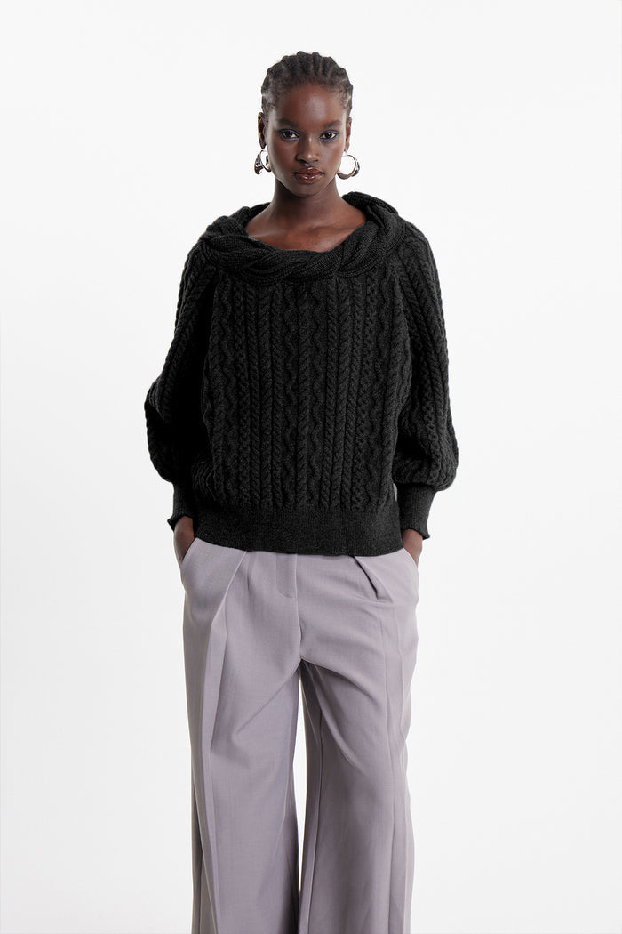 Elah Twist Knit Top In Black