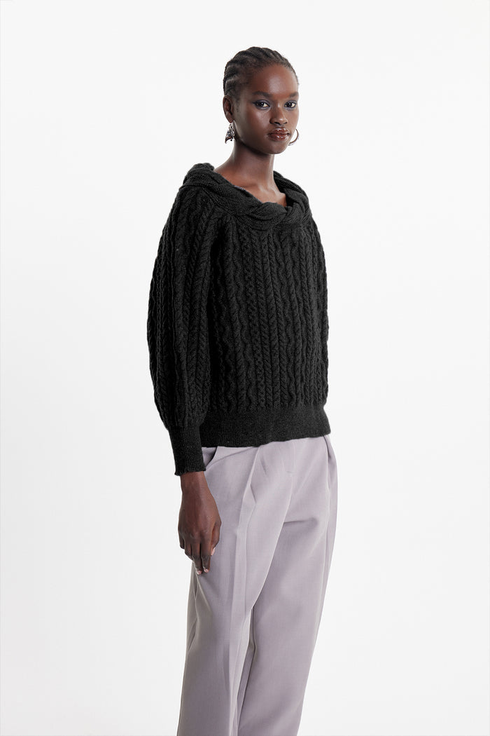 Elah Twist Knit Top In Black