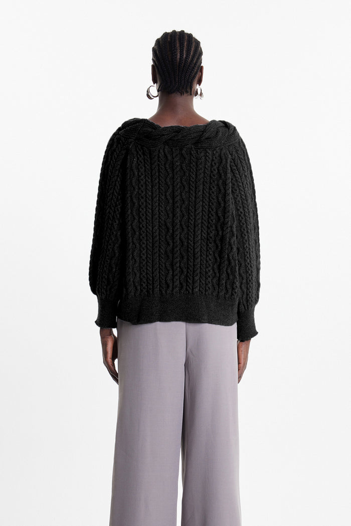 Elah Twist Knit Top In Black