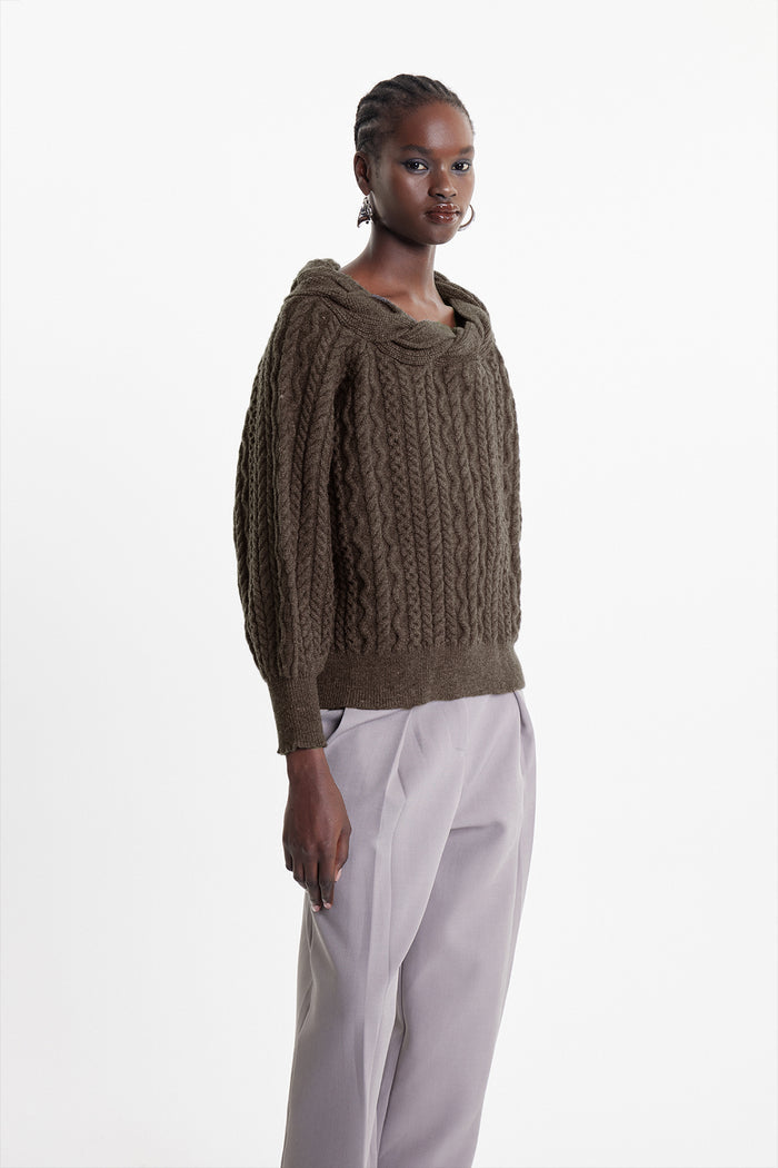 Elah Twist Knit Top In Brown