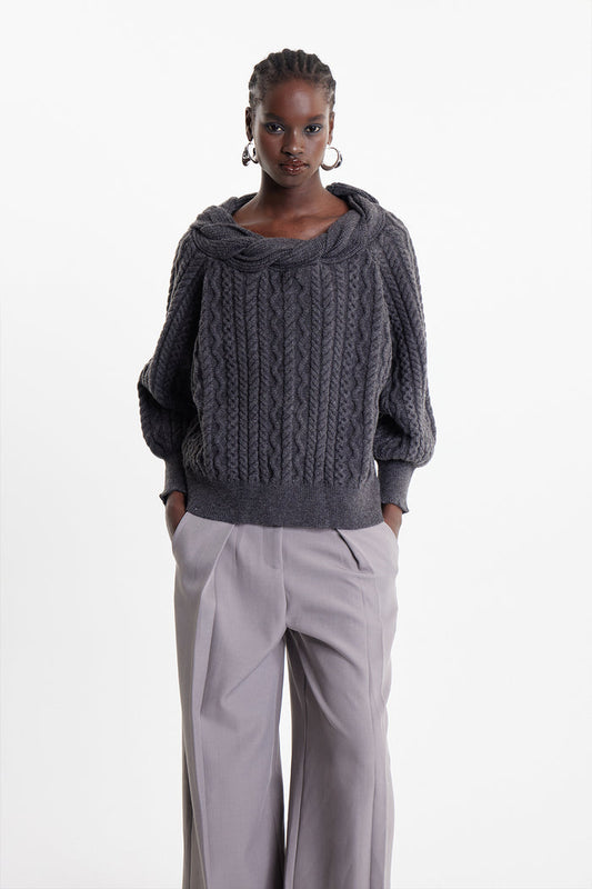 Elah Twist Knit Top In Grey