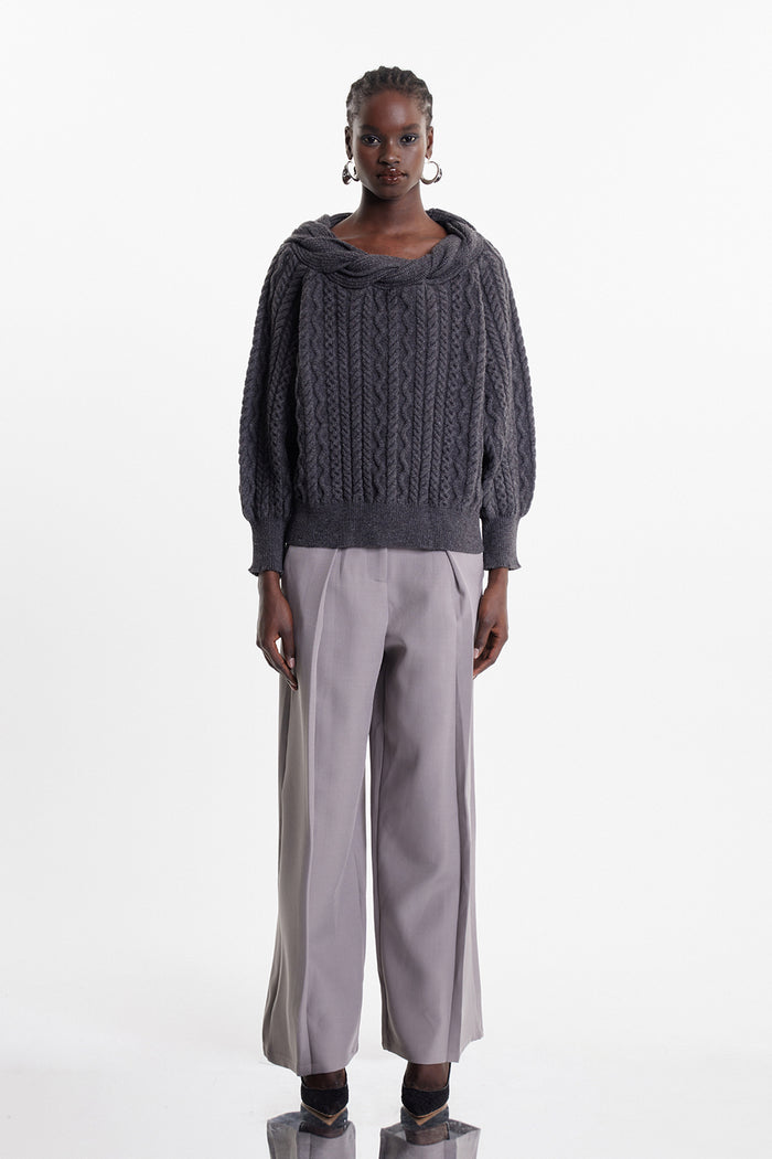 Elah Twist Knit Top In Grey