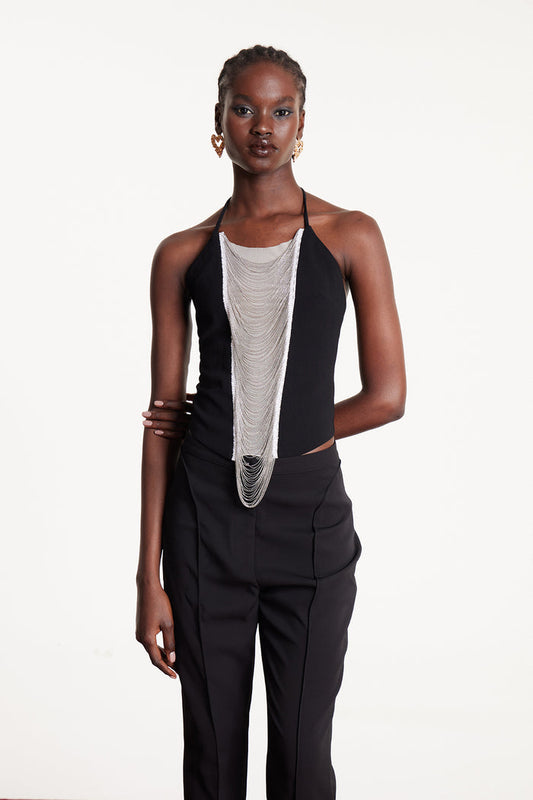 Elder Halter Neck Pearl Chain Top