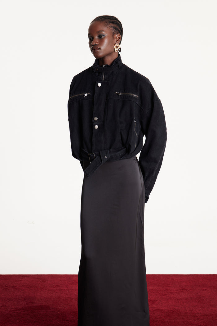 Eleanor Funnel Neck Crop Denim Jacket