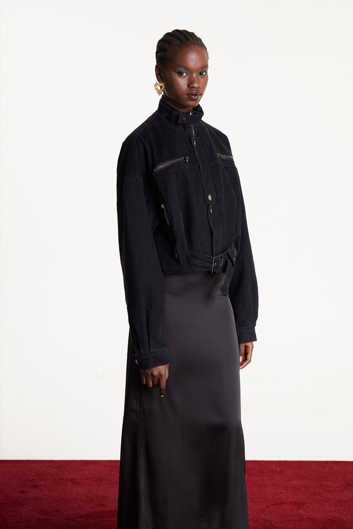 Eleanor Funnel Neck Crop Denim Jacket