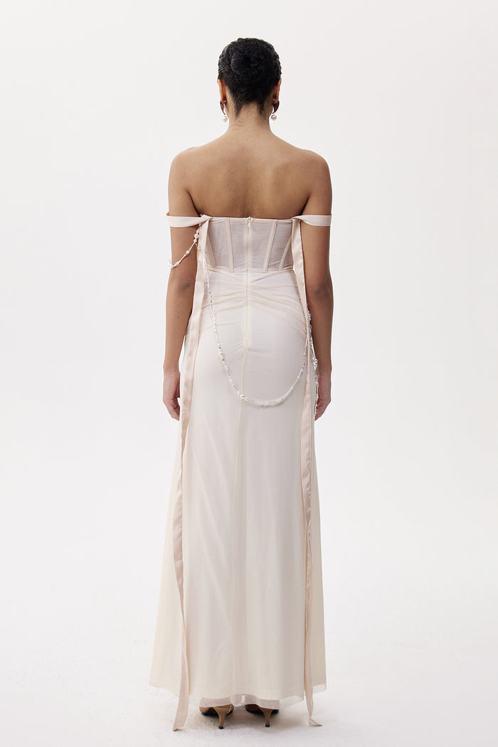 Eleftherios Corset Pearl Chain Maxi Dress