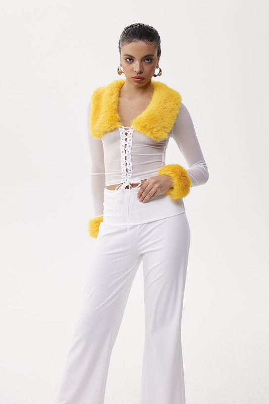 Elena Faux Fur Lace Up Top