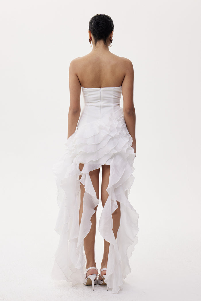 Eleonore Crystal Ruffle Fringe Mini Dress In White