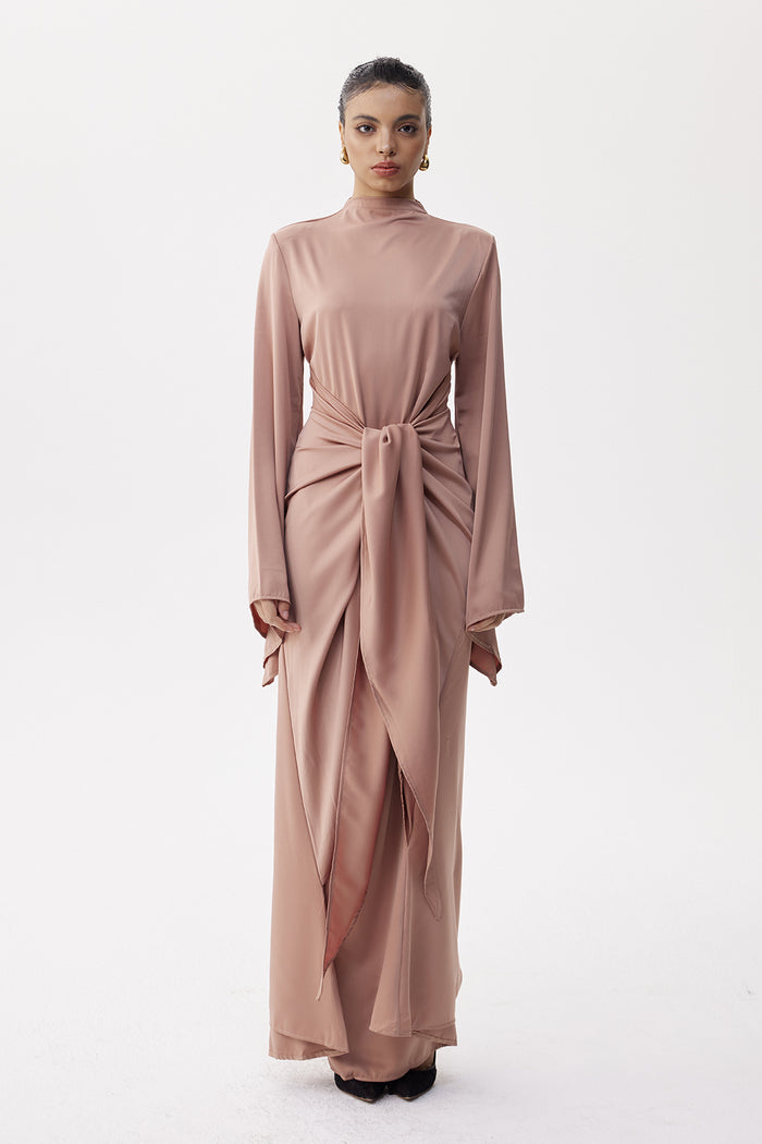 Eleutherios Tie Up Satin Maxi Dress