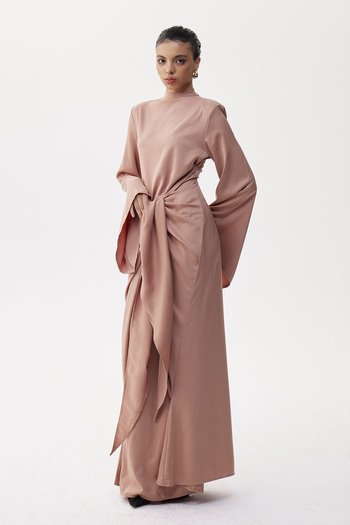Eleutherios Tie Up Satin Maxi Dress