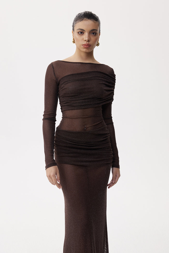 Elide Asymmetric Ruch Maxi Dress