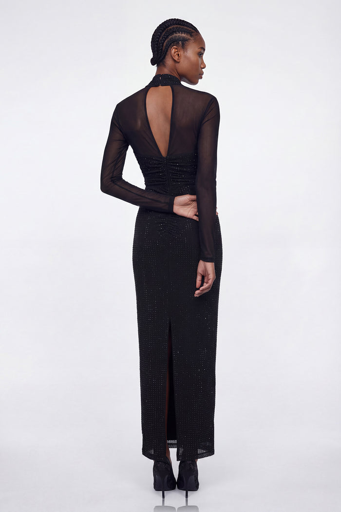 Elis Rhinestone Mesh Maxi Dress