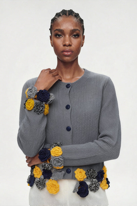 Elisabed Cochet Flower Knit Jacket In Grey