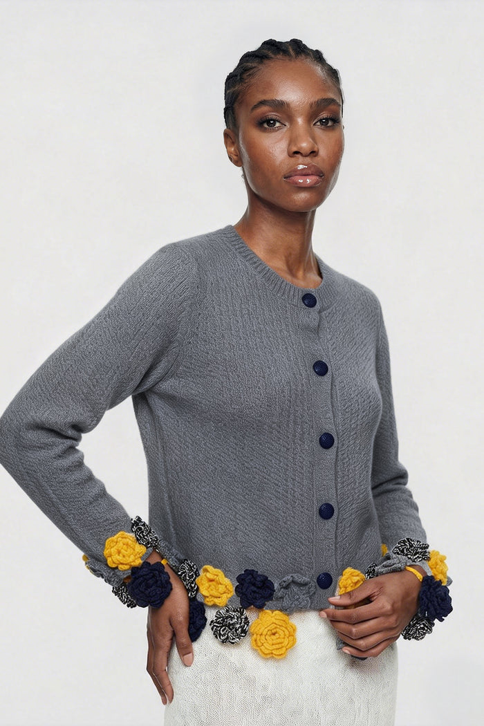 Elisabed Cochet Flower Knit Jacket In Grey
