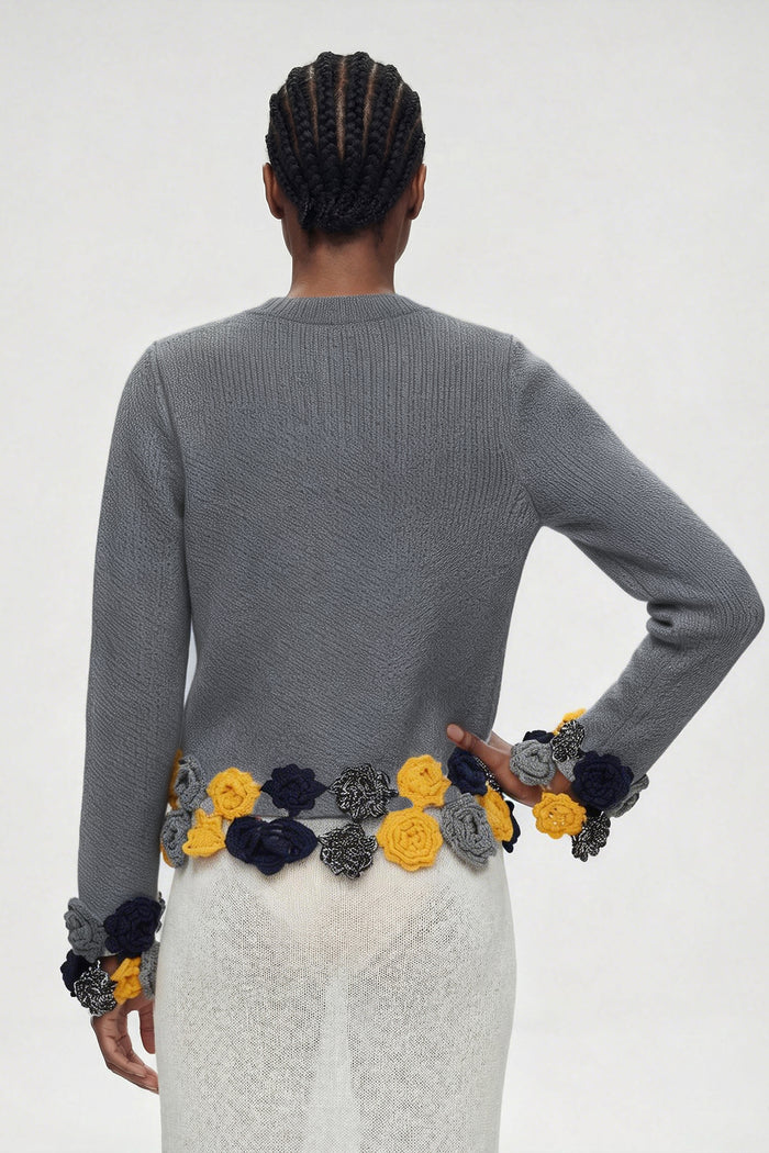 Elisabed Cochet Flower Knit Jacket In Grey