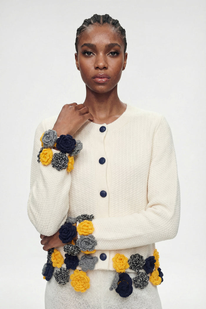 Elisabed Cochet Flower Knit Jacket In White