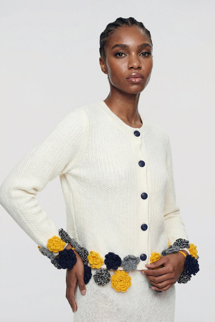 Elisabed Cochet Flower Knit Jacket In White