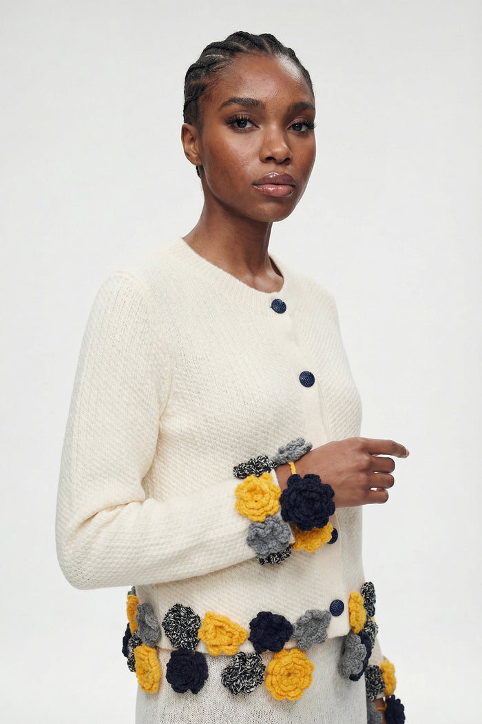 Elisabed Cochet Flower Knit Jacket In White