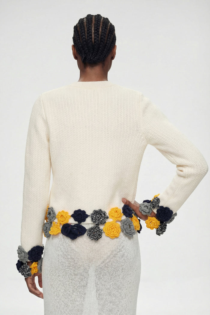 Elisabed Cochet Flower Knit Jacket In White