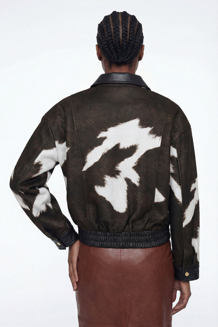 Elisabeta Cow Print Leather Jacket