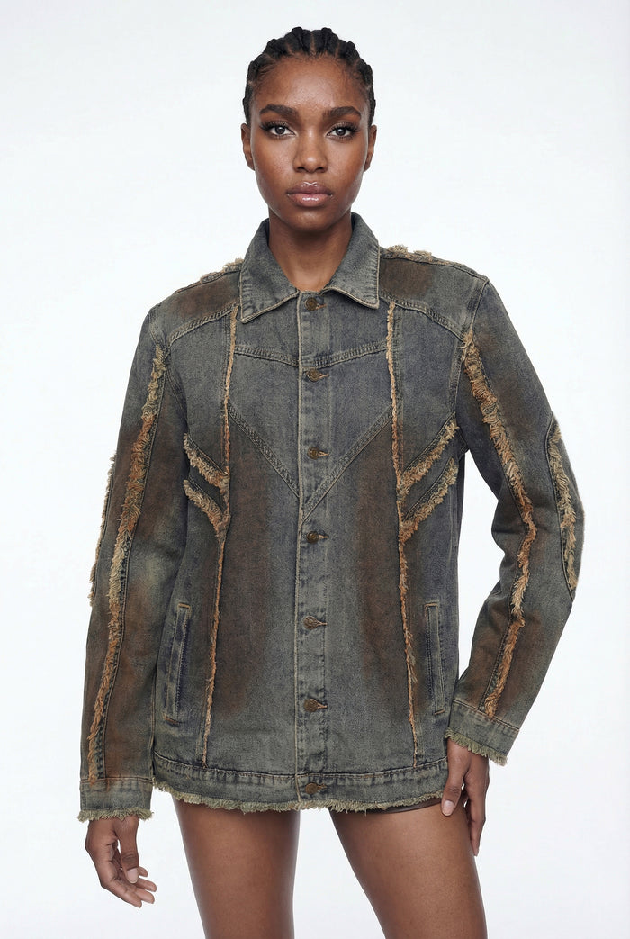 Elise Fringe Deconstruct Denim Jacket