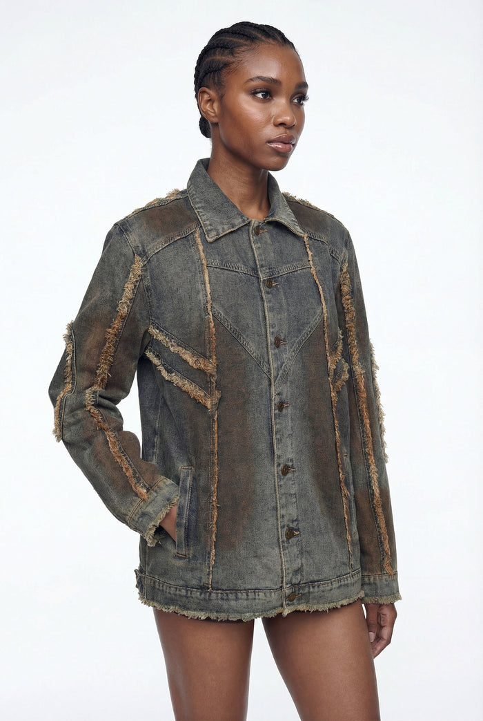 Elise Fringe Deconstruct Denim Jacket
