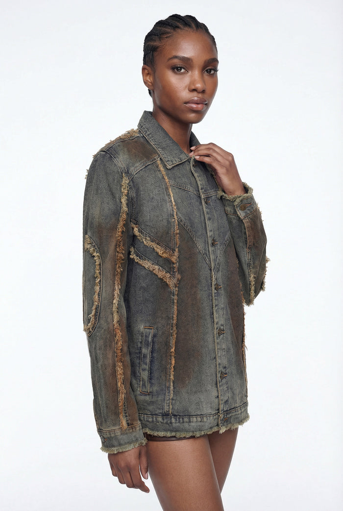 Elise Fringe Deconstruct Denim Jacket