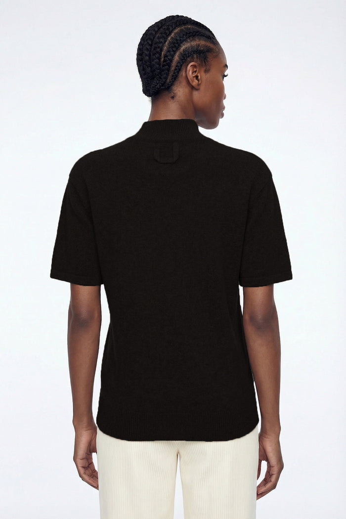 Elisha High Neck Knit T Shirt In Black