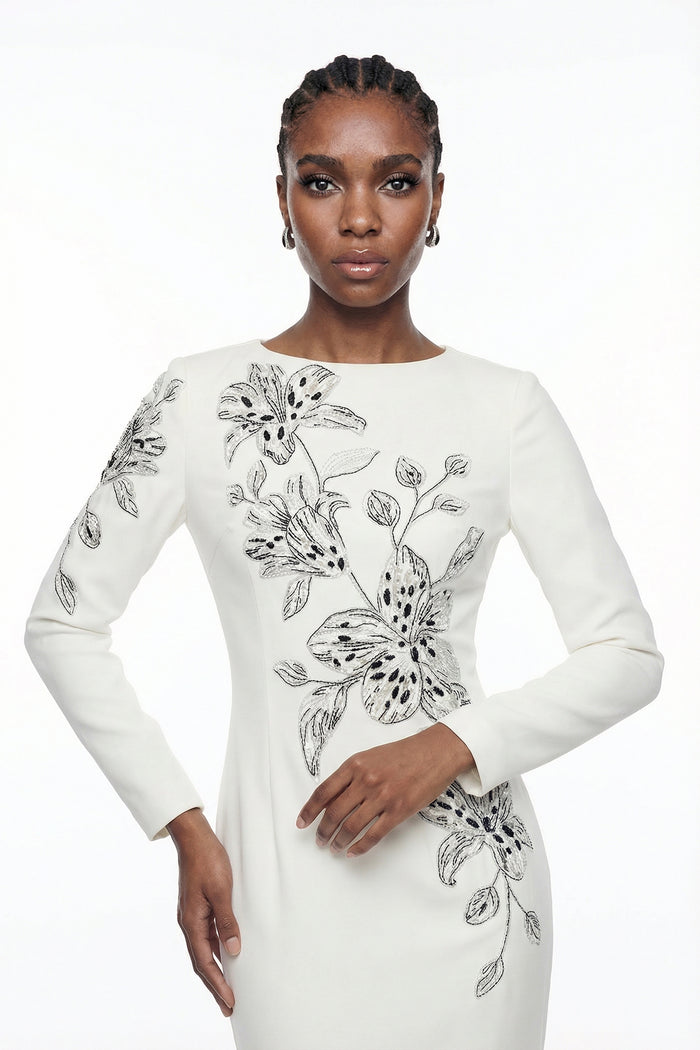 Elisie Flower Embroidered Crystal Maxi Dress