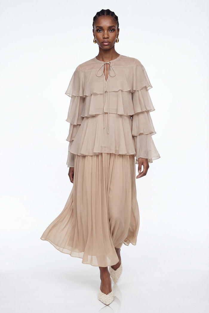 Elizaveta Ruffle Ruch Maxi Skirt