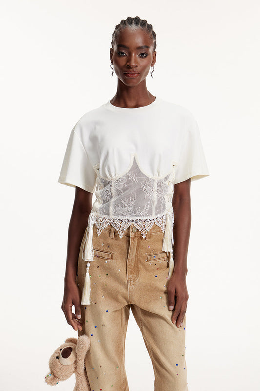 Ellinor Lace Deconstruct Lace Up Top
