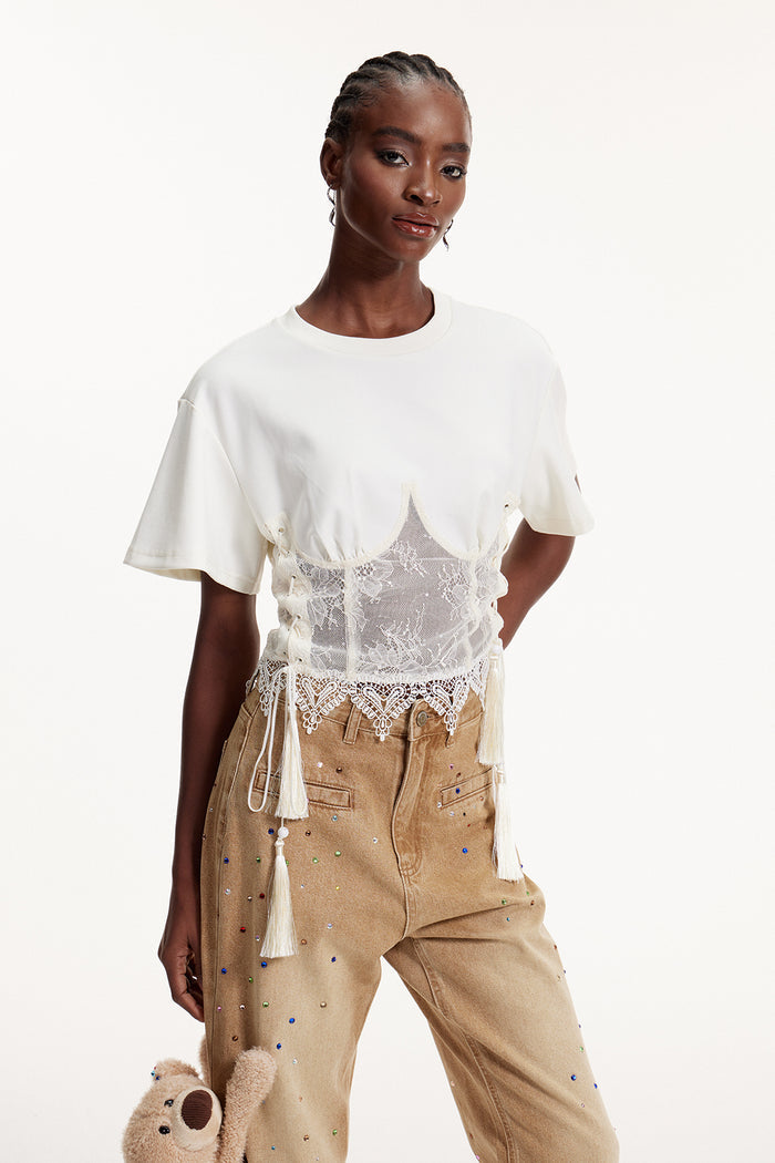 Ellinor Lace Deconstruct Lace Up Top