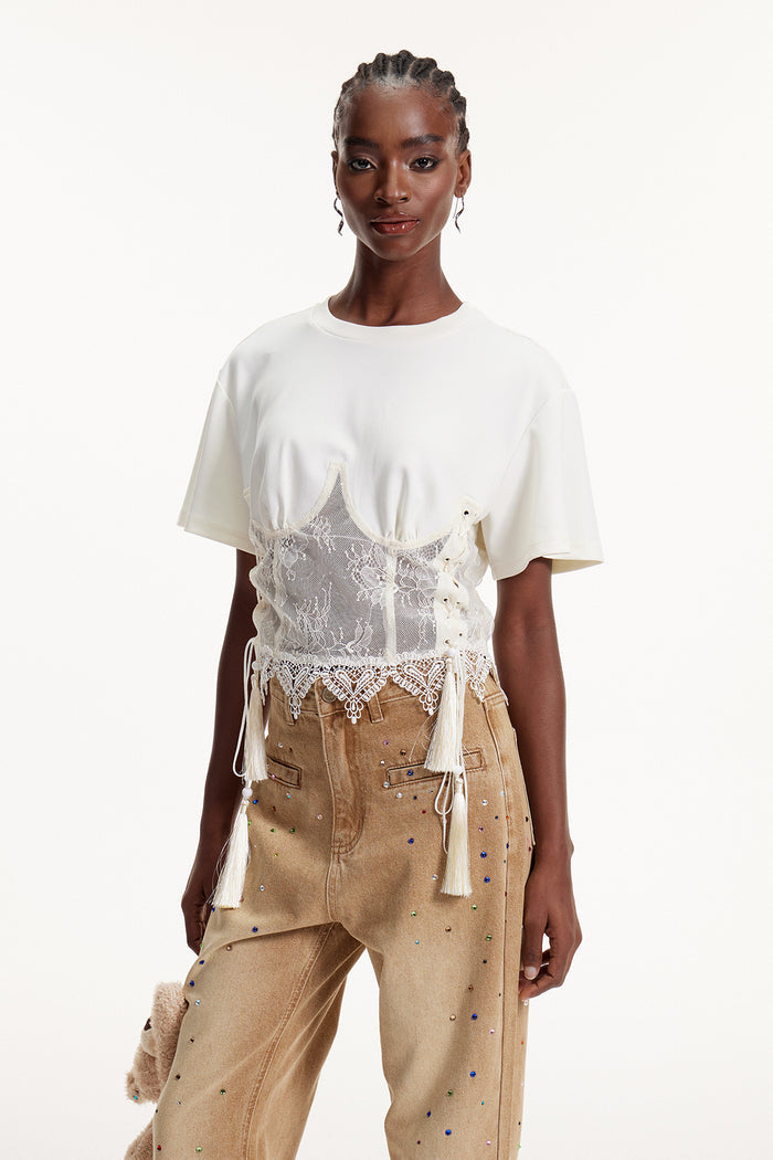Ellinor Lace Deconstruct Lace Up Top