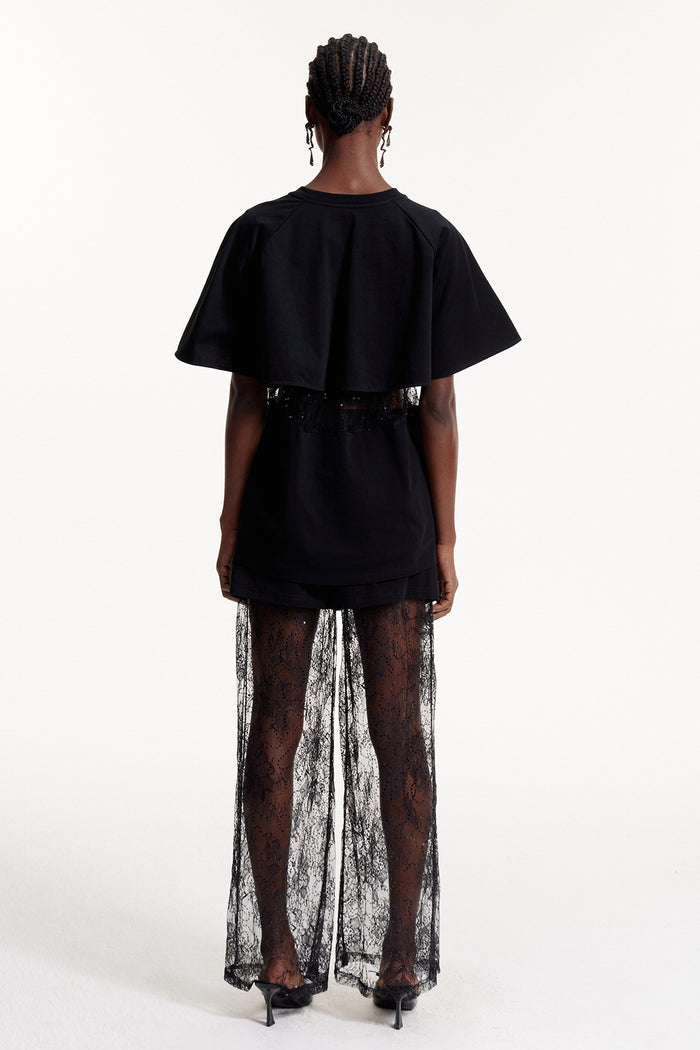 Elliott Lace Cutout T Shirt In Black