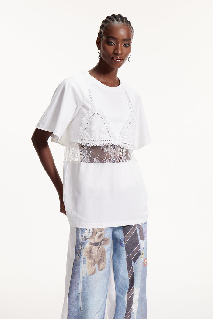 Elliott Lace Cutout T Shirt In White