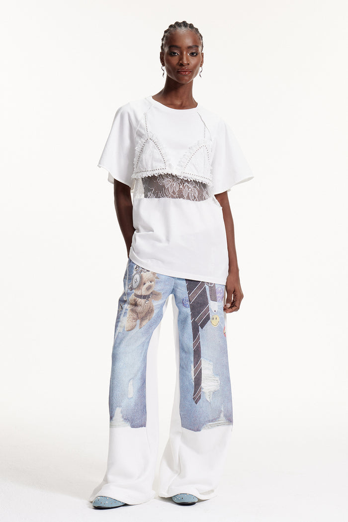 Elliott Lace Cutout T Shirt In White