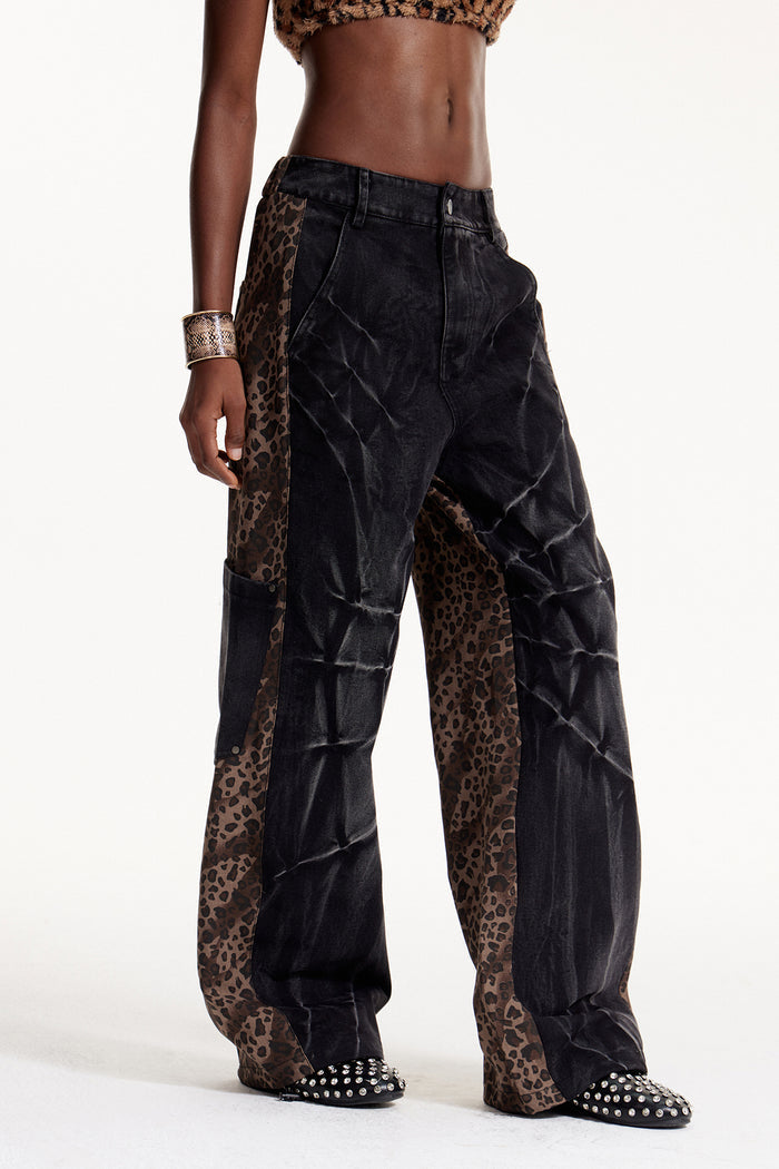 Elnathan Deconstruct Leopard Barrel Jeans