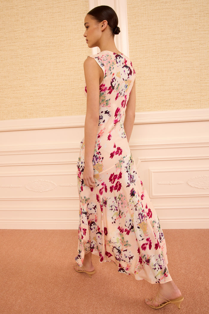 Blush Silk Floral Maxi Dress - Back View On Model | Ulla Johnson