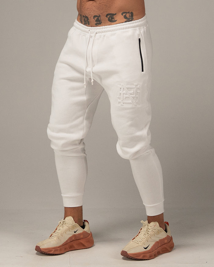 EMBOSSED FITTED JOGGERS-WHITE