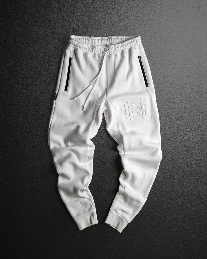 EMBOSSED FITTED JOGGERS-WHITE