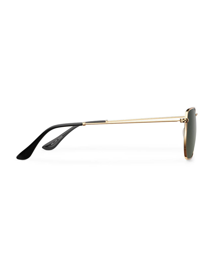 Side view of Meller Emin sunglasses showcasing the gold frame and black temple tips. Stylish eyewear detail.