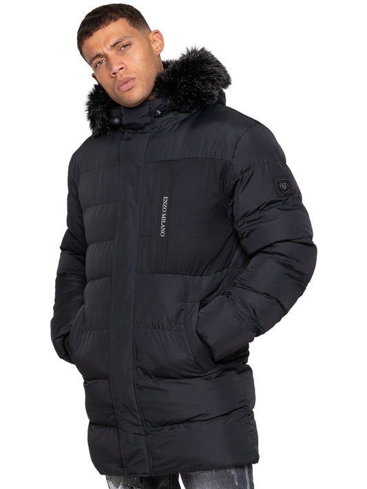 Enzo Milano | Mens Faux Fur Lined Hood Long Jacket