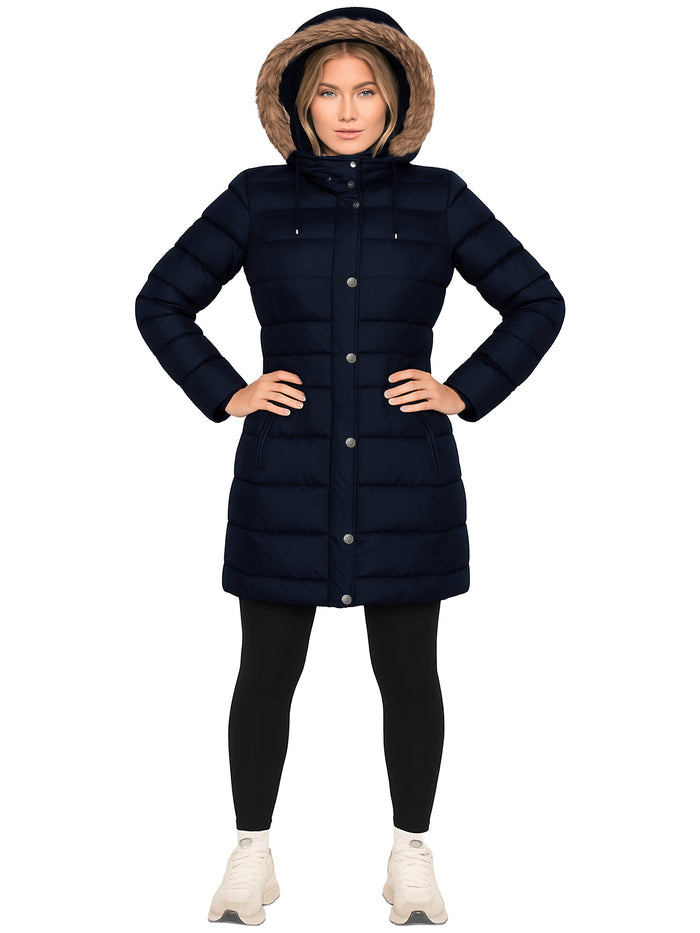 Enzo | Womens Faux Fur Hooded Long Puffer Jacket