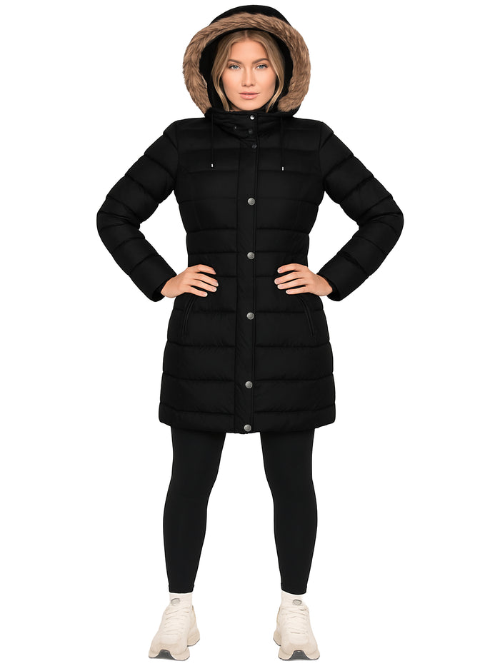 Enzo | Womens Faux Fur Hooded Long Puffer Jacket