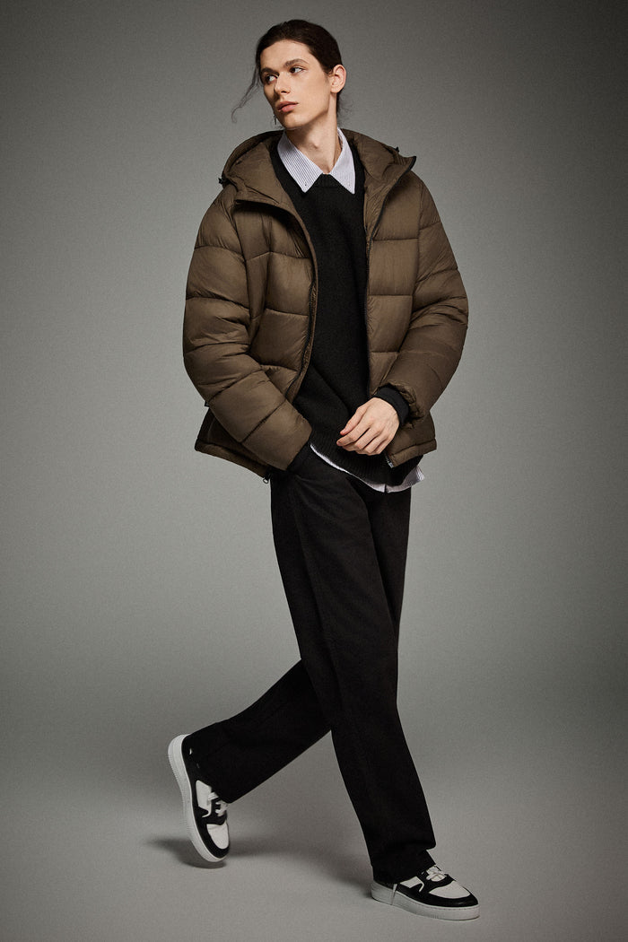 Essential Hooded Puffer Jacket with Quilted Finish OROLAY #color_coffee