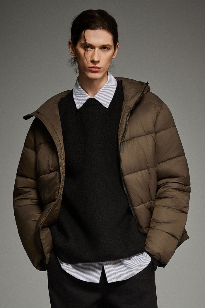 Essential Hooded Puffer Jacket with Quilted Finish OROLAY #color_coffee